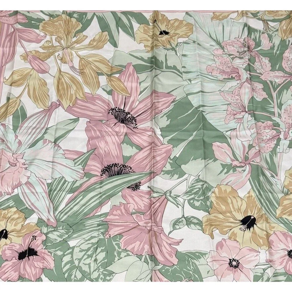 Jim Thompson Silk Floral Print Scarf Pink & Green Art To Wear Pastel EUC